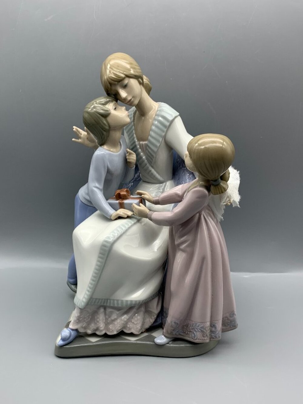 Collectible Vintage Retired Lladro Mother-Son-Daughter Figurine "A Gift of Love"